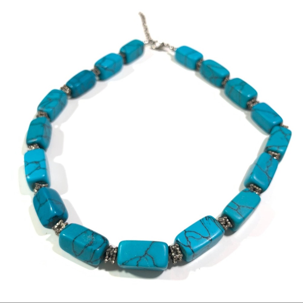 Turquoise Rectangular Stone Bead Chunky Necklace - image 2